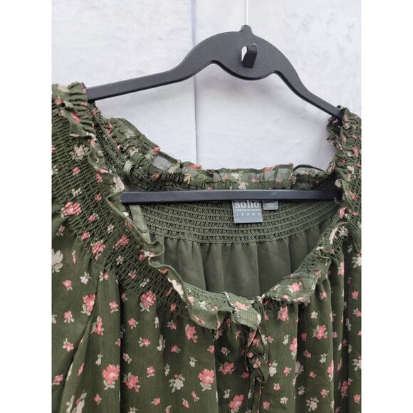 Soho NY&C Jeans Hunter Green Floral Off Shoulder Blouse, Sz M - Picture 5 of 13